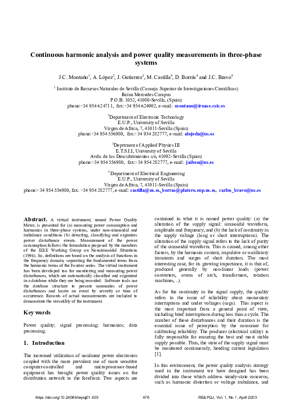 (PDF) Continuous harmonic analysis and power quality measurements in ...