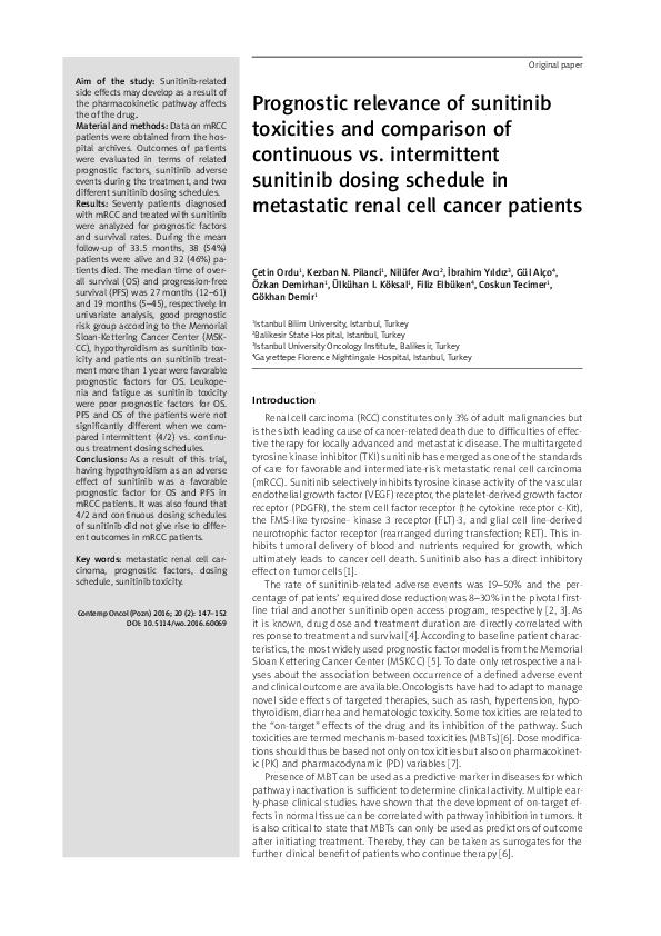 (PDF) Prognostic relevance of sunitinib toxicities and comparison of ...