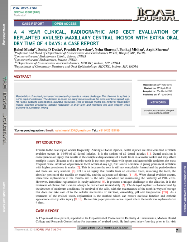 (PDF) A 4 Year Clinical , Radiographic and CBCT Evaluation of Replanted ...