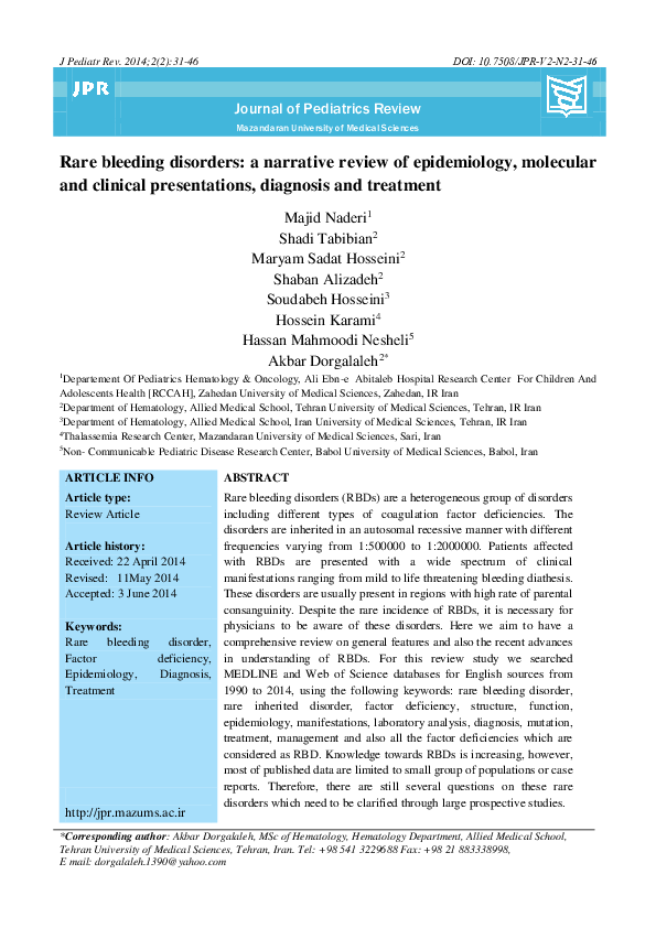 (PDF) Rare Bleeding Disorders: A Narrative Review of Epidemiology ...