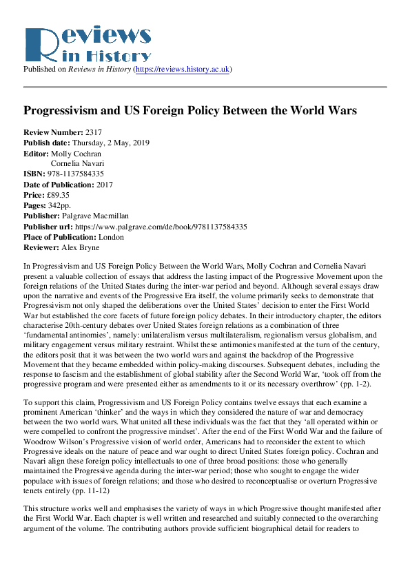 (PDF) Progressivism and US Foreign Policy between the World Wars