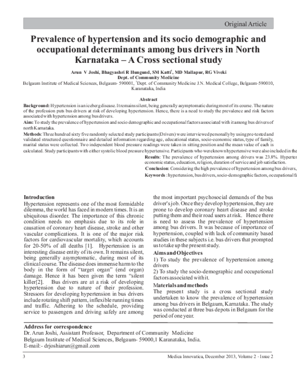 (PDF) Prevalence of hypertension and its socio demographic and ...