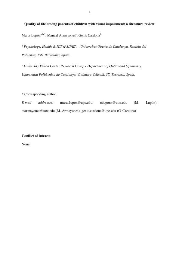 (PDF) Quality of life among parents of children with visual impairment ...