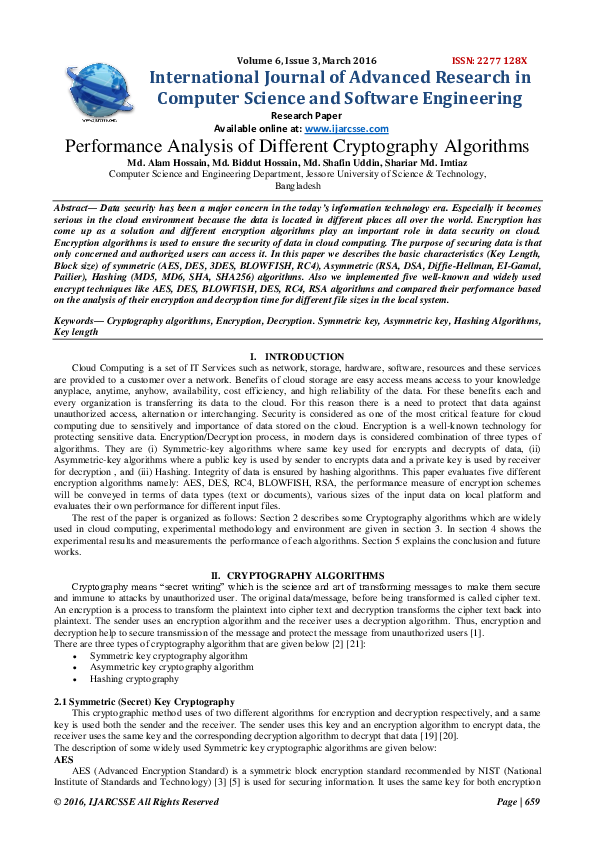 (PDF) Performance Analysis of Different Cryptography Algorithms