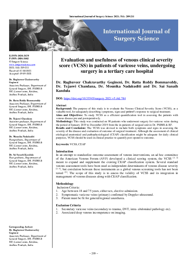 (PDF) Evaluation and usefulness of venous clinical severity score (VCSS ...