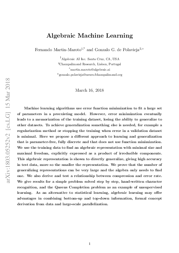 (PDF) Algebraic Machine Learning