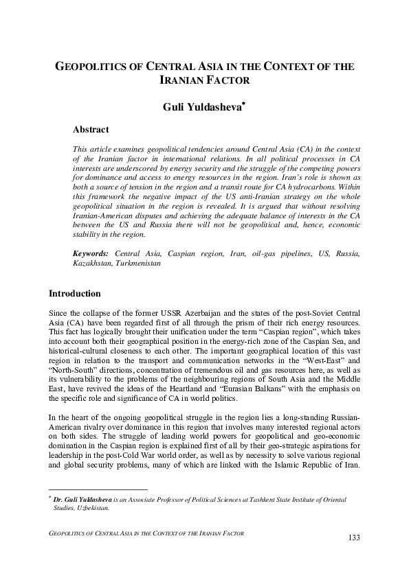 (PDF) Geopolitics of Central Asia in the Context of the Iranian Factor
