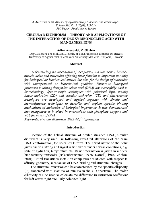 (PDF) Circular Dichroism – Theory and Applications of the Interaction ...