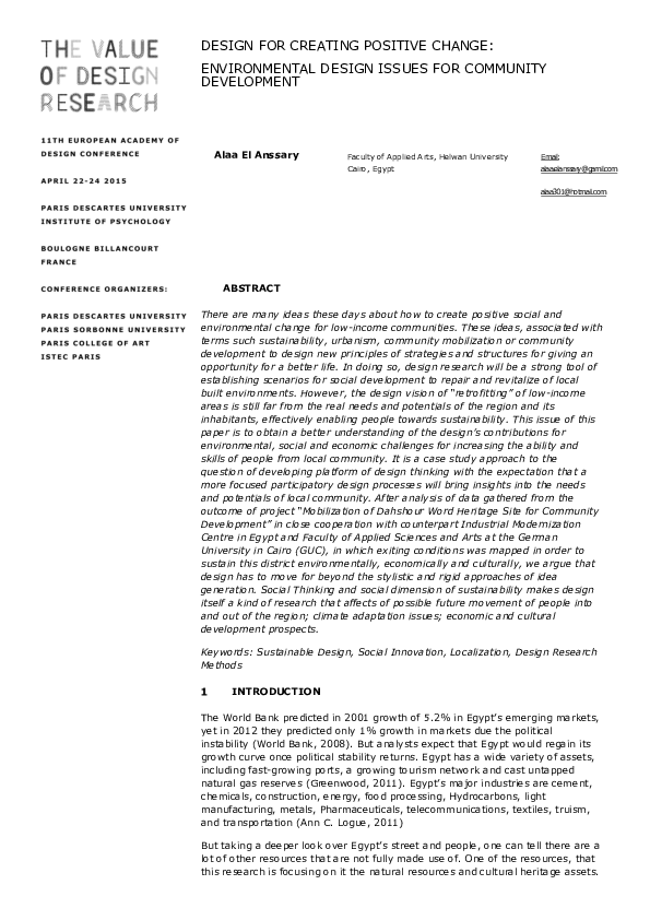 (PDF) Design for Creating Positive Change : Environmental Design Issues ...