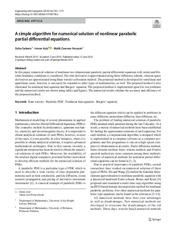(PDF) A simple algorithm for numerical solution of nonlinear parabolic ...