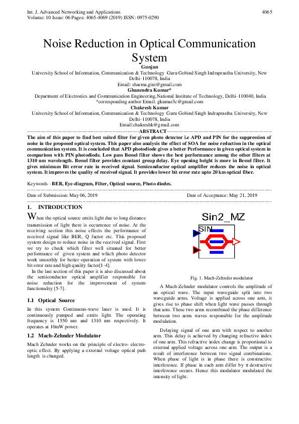 (PDF) Noise Reduction in Optical Communication System Ghanendra Kumar