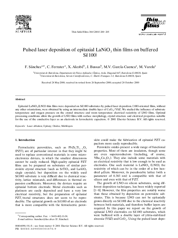 (PDF) Pulsed laser deposition of epitaxial LaNiO3 thin films on ...