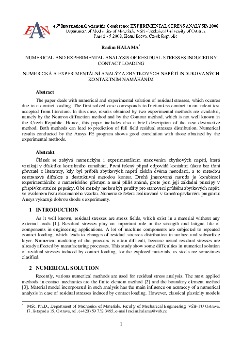 (PDF) Numerical and Experimental Analysis of Residual Stresses Induced ...