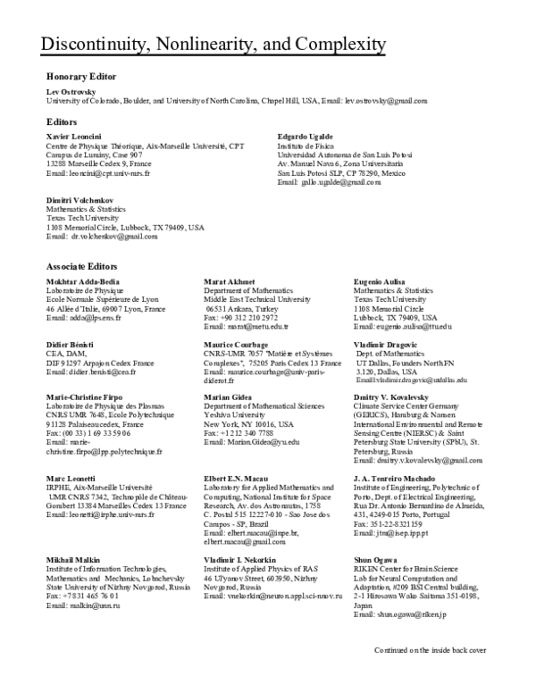 (PDF) Discontinuity , Nonlinearity , and Complexity