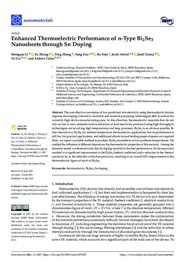 (PDF) Enhanced Thermoelectric Performance of n-Type Bi2Se3 Nanosheets ...