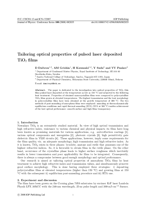 (PDF) Tailoring optical properties of pulsed laser deposited TiO 2 films