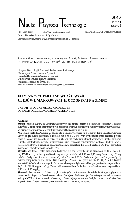 (PDF) The physicochemical properties of cold-pressed camelina seed oils ...