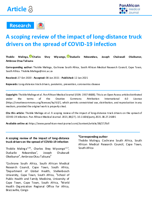 (PDF) A scoping review of the impact of long-distance truck drivers on ...