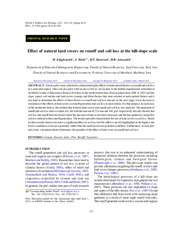 (PDF) Effect of natural land covers on runoff and soil loss at the hill ...