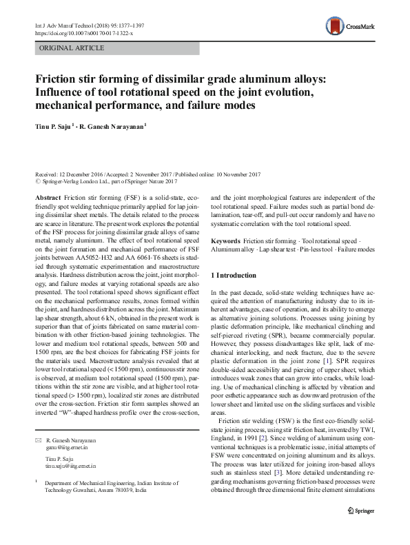(PDF) Friction stir forming of dissimilar grade aluminum alloys ...