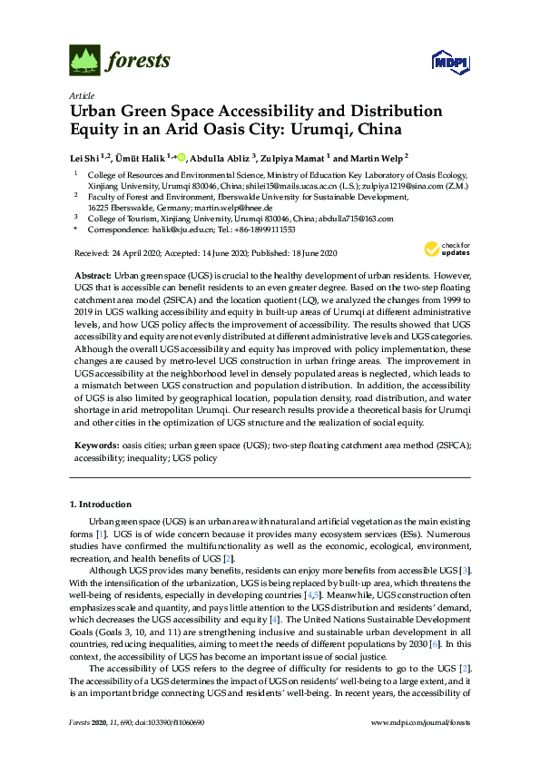 (PDF) Urban Green Space Accessibility and Distribution Equity in an ...