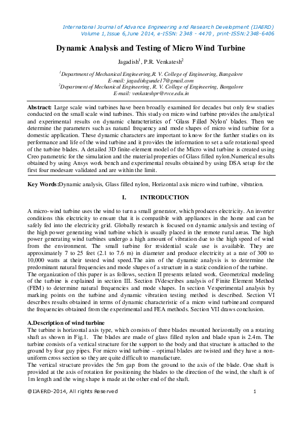 (PDF) Dynamic Analysis and Testing of Micro Wind Turbine