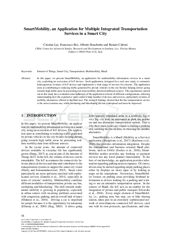 (PDF) SmartMobility, an Application for Multiple Integrated ...