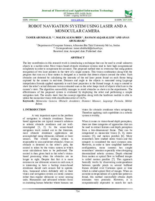 (PDF) Robot Navigation System Using Laser and a Monocular Camera