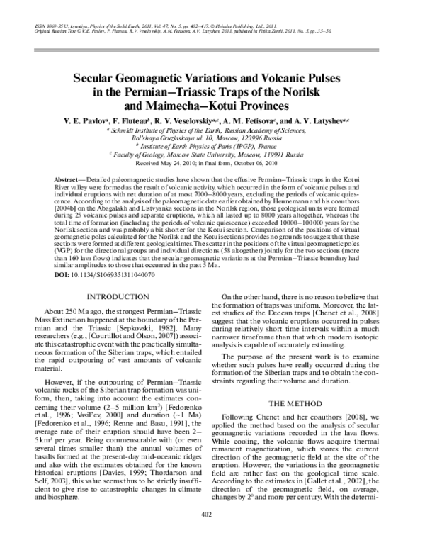 (PDF) Secular Geomagnetic Variations and Volcanic Pulses in the Permian ...