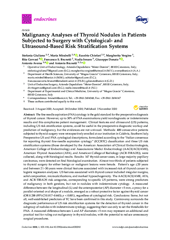 (PDF) Malignancy Analyses of Thyroid Nodules in Patients Subjected to ...