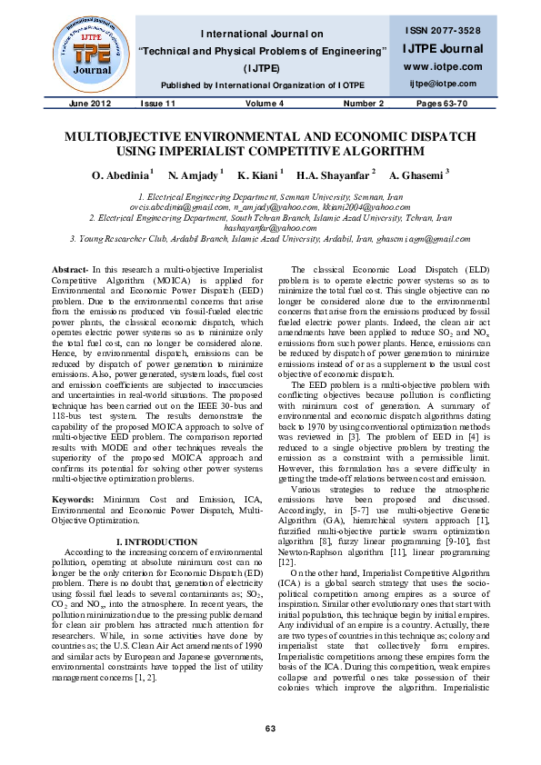 (PDF) Multiobjective Environmental and Economic Dispatch Using ...