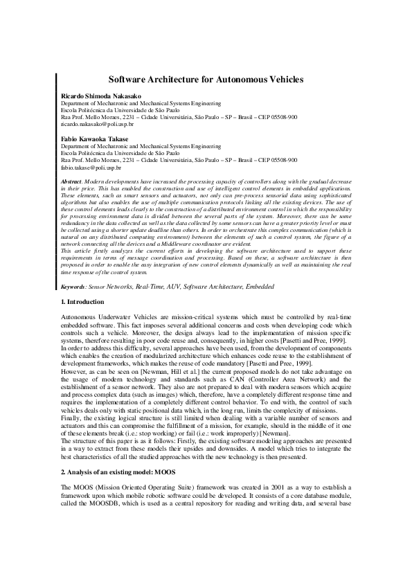 (PDF) Software Architecture for Autonomous Vehicles