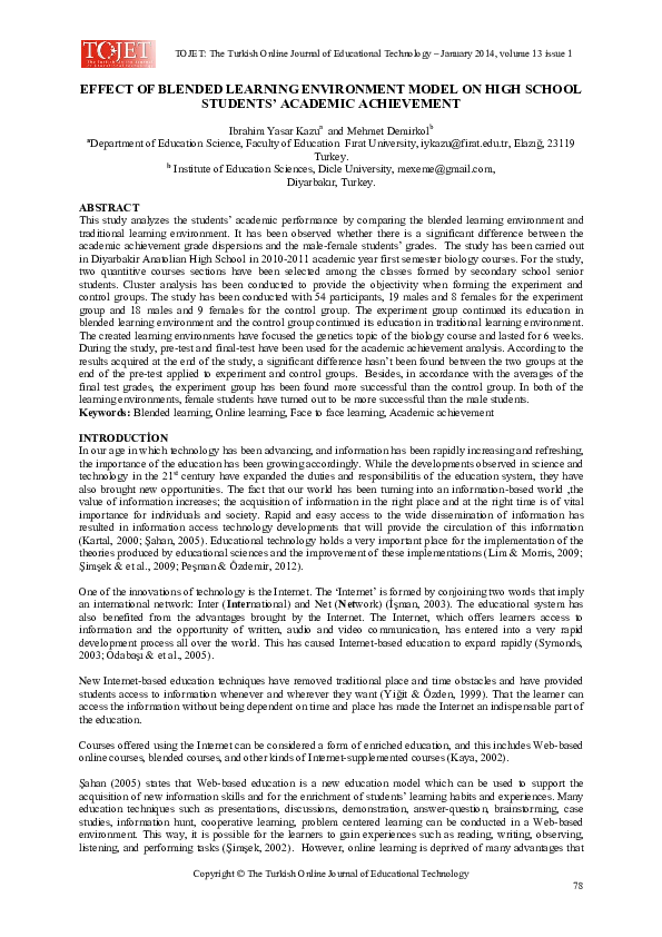 (PDF) Effect of Blended Learning Environment Model on High School ...