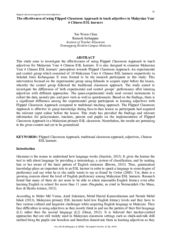 (PDF) The effectiveness of using Flipped Classroom Approach to teach ...