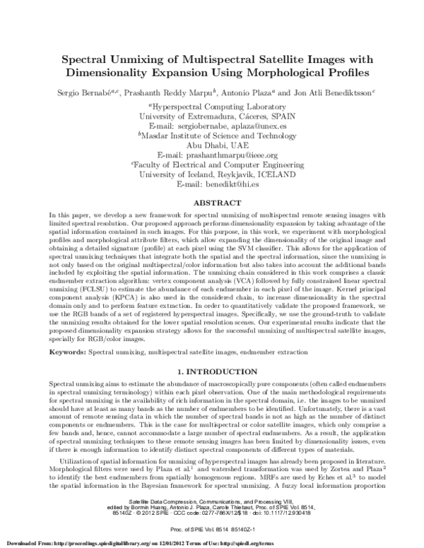 (PDF) Spectral unmixing of multispectral satellite images with ...