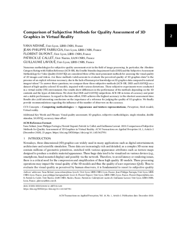 (PDF) Comparison of Subjective Methods for Quality Assessment of 3D ...