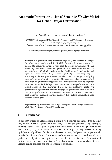 (PDF) Automatic Parameterisation of Semantic 3 D City Models for Urban ...