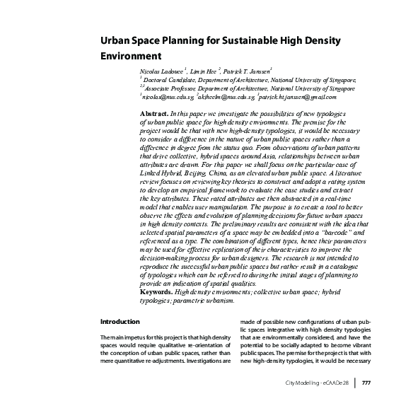 (PDF) Urban Space Planning for Sustainable High Density Environments