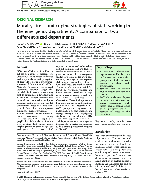 (PDF) Morale, stress and coping strategies of staff working in the ...