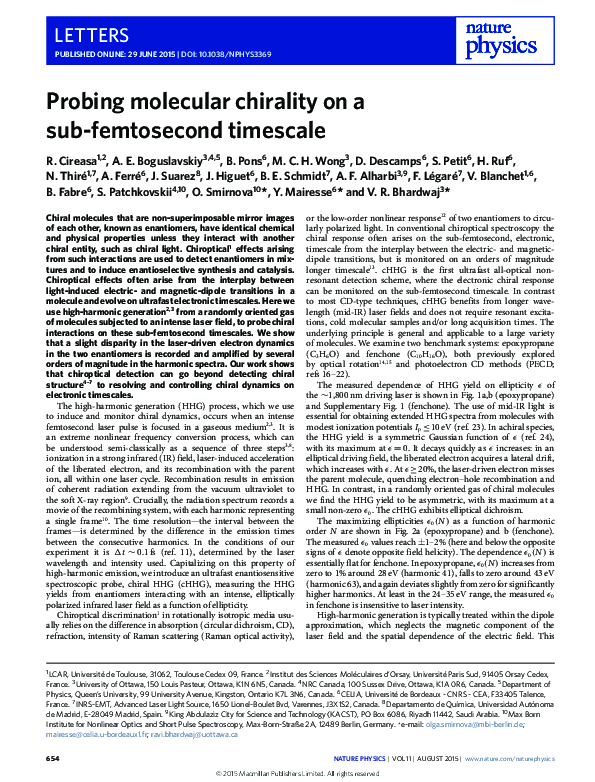 (PDF) Probing molecular chirality on a sub-femtosecond timescale