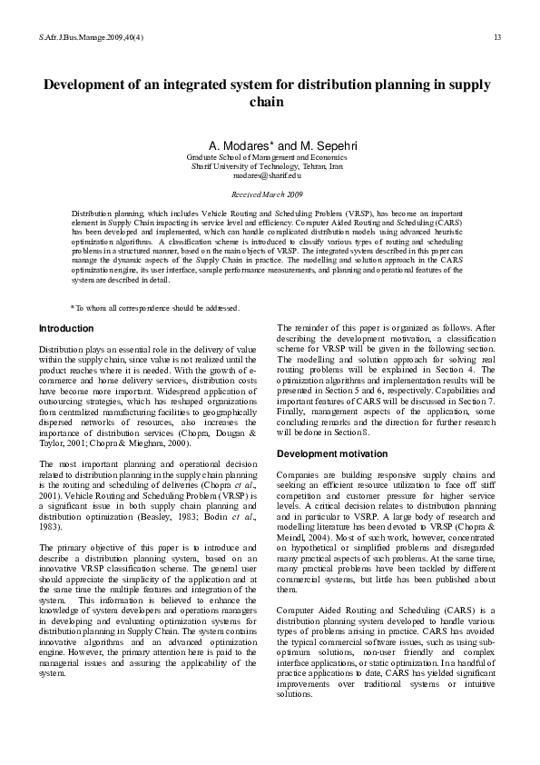 (PDF) Development of an integrated system for distribution planning in ...
