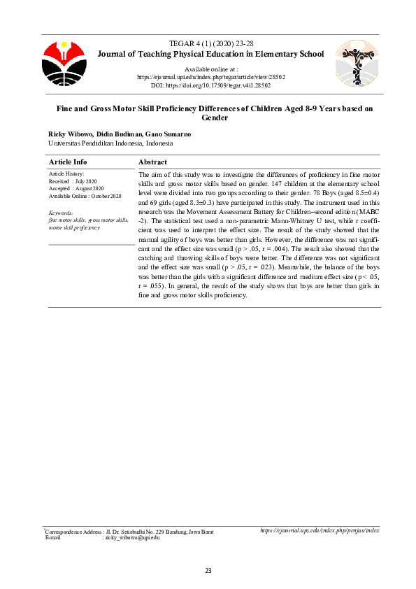 (PDF) Fine and Gross Motor Skill Proficiency Differences of Children ...