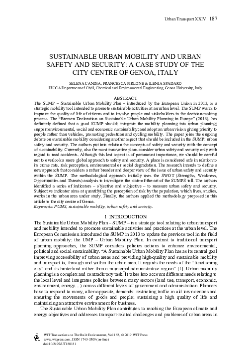 (PDF) Sustainable Urban Mobility and Urban Safety and Security: A Case ...