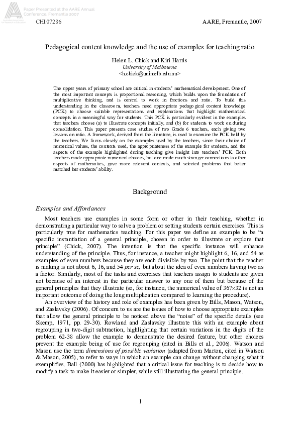(PDF) Pedagogical content knowledge and the use of examples for ...