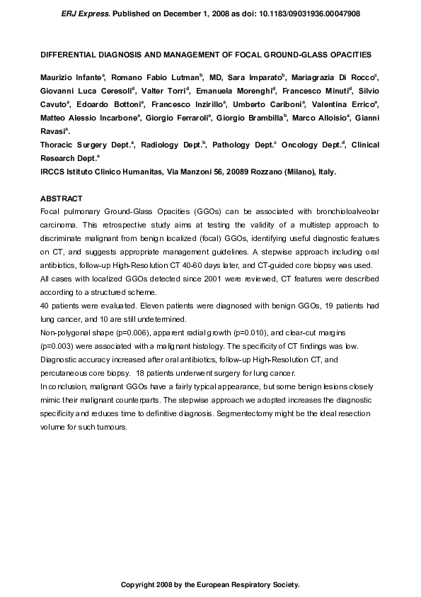 (PDF) Differential diagnosis and management of focal groundglass
