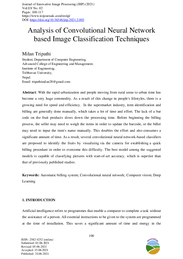 (PDF) Analysis of Convolutional Neural Network based Image ...