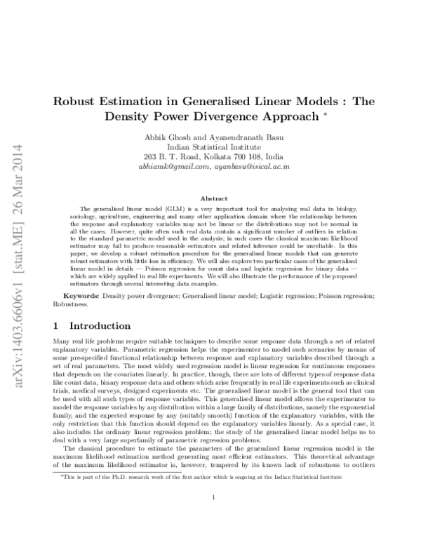 (PDF) Robust estimation in generalized linear models: the density power ...