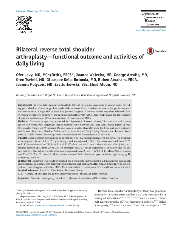 (PDF) Bilateral reverse total shoulder arthroplasty—functional outcome ...