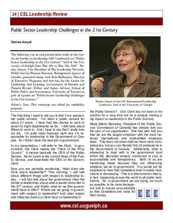 (PDF) Public Sector Leadership Challenges in the 21st Century