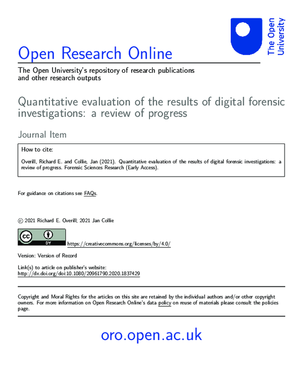 (PDF) Quantitative evaluation of the results of digital forensic ...